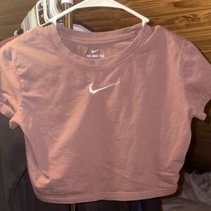 Nike Cropped Tee - Dusty Mauve with White Swoosh